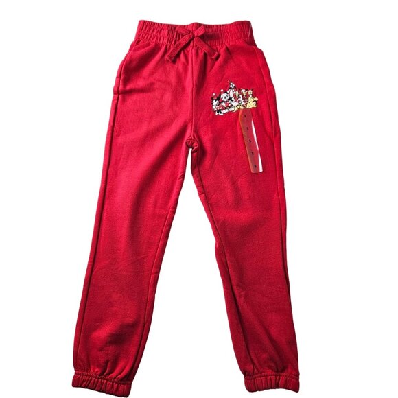 Disney Unisex Kids Mickey Mouse Red Jogger Pants Size S Holiday Character Design - Picture 2 of 8